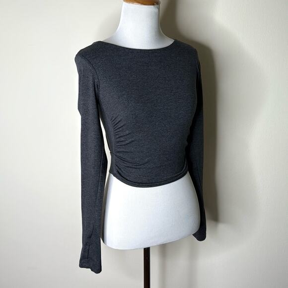 Varley Black Marl Always Warm Sloane Cropped Tee - Picture 8 of 8